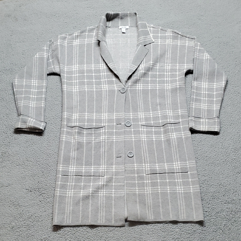 Nine West Women's Gray Plaid Button Cardigan Size M
